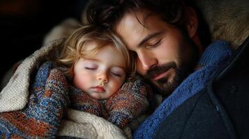 Sweet baby sleeping peacefully surrounded by warm lights in a cozy atmosphere photo