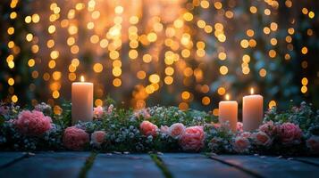 Beautiful floral arrangement with soft lights creating a romantic atmosphere for a special event photo