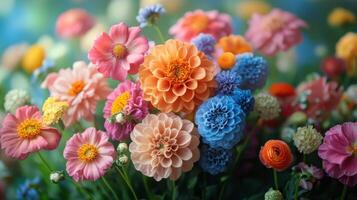 Vibrant arrangement of assorted flowers showcasing color and beauty in a natural setting photo
