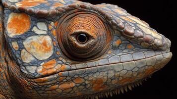 Vibrant close-up of a colorful lizard showcasing its unique textured skin and striking features photo