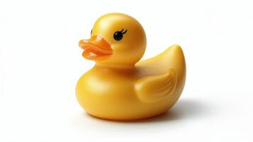 Bright yellow rubber duck with classic design and playful charm, perfect for bath time enjoyment photo