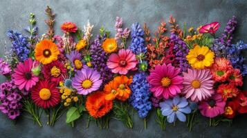 Vibrant arrangement of assorted flowers showcasing color and beauty in a natural setting photo