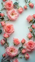 Beautiful pink rose crown with greenery on a white background for decoration and occasions photo