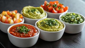 Colorful arrangement of fresh vegetables and dips on a wooden platter for a gathering photo