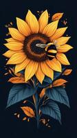 Bumblebee collecting pollen from a vibrant sunflower in a sunny garden photo