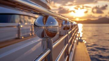 Beautiful sunset over calm ocean waters seen from a yacht during evening hours photo