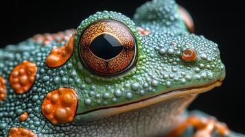 Colorful frog close-up showcasing vibrant patterns and textures in natural habitat photo