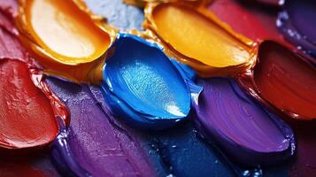 Vibrant colors of oil paint arranged artistically on a palette during an afternoon of creative expression photo