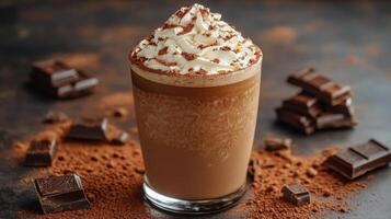 Warm and inviting mocha beverage topped with whipped cream and chocolate shavings photo