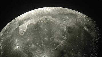 Detailed view of the moon's surface featuring craters and shadows during a twilight hour photo