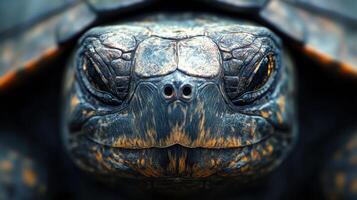 Captivating close-up of a turtle with intricate shell patterns in natural habitat photo