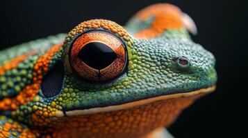 Colorful frog close-up showcasing vibrant patterns and textures in natural habitat photo