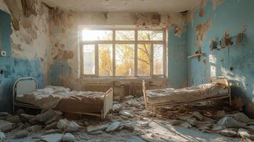 Abandoned hospital room showcasing decay and neglect in an old facility photo
