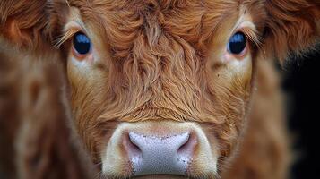 Close-up view of a cow's eye revealing intricate details and unique patterns in a natural setting photo