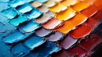 Vibrant colors of oil paint arranged artistically on a palette during an afternoon of creative expression photo