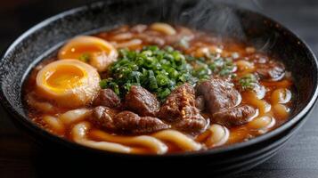 Delicious steaming vegetable soup with beans and herbs in a rustic bowl photo