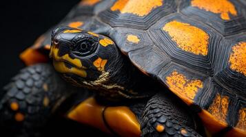 Captivating close-up of a turtle with intricate shell patterns in natural habitat photo