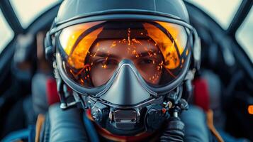 Vibrant reflective visor of a space helmet showcases intricate details and surroundings photo