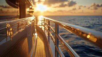 Beautiful sunset over calm ocean waters seen from a yacht during evening hours photo