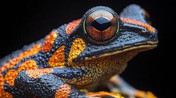 Colorful frog close-up showcasing vibrant patterns and textures in natural habitat photo