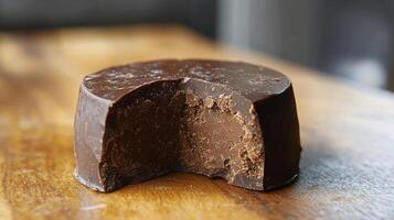 Delicious chocolate truffles with creamy filling and sea salt topping on a gray surface photo