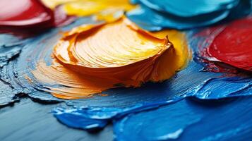 Vibrant colors of oil paint arranged artistically on a palette during an afternoon of creative expression photo