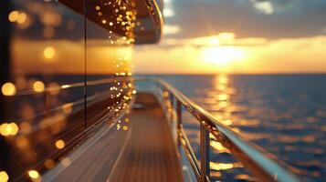 Beautiful sunset over calm ocean waters seen from a yacht during evening hours photo