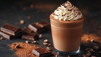Warm and inviting mocha beverage topped with whipped cream and chocolate shavings photo