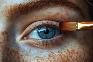 Eye makeup application with focus on details and precision in a close-up setting photo