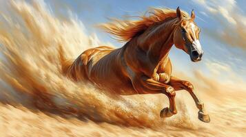 Black horse galloping through a forest trail during autumn season photo