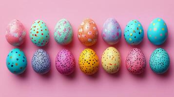 Creative and colorful decorated eggs arranged in a pleasing pattern for a festive celebration photo