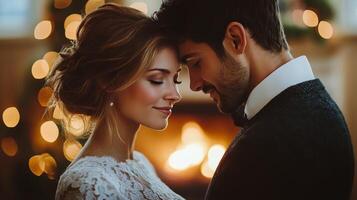 Cozy couple sitting together by the fireplace enjoying a winter evening photo