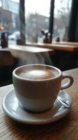 Enjoying a hot coffee in a cozy cafe with natural light during the afternoon photo
