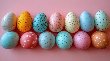 Creative and colorful decorated eggs arranged in a pleasing pattern for a festive celebration photo