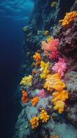 Vibrant coral reefs thriving underwater in a clear blue ocean photo