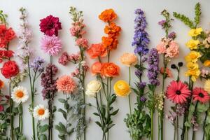 Colorful arrangement of assorted flowers on display against a light background photo