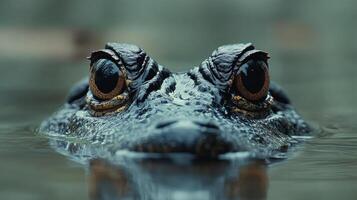 Close-up of a toad's eyes reflecting shimmering water at dusk in a serene natural habitat photo