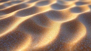 Sand dunes glisten under sunlight creating beautiful patterns in a serene desert landscape photo