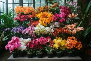 Vibrant display of assorted flowers in a modern setting showcasing colors and textures photo