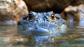 Close-up of a toad's eyes reflecting shimmering water at dusk in a serene natural habitat photo