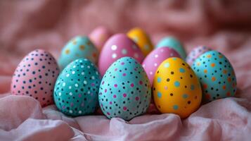 Creative and colorful decorated eggs arranged in a pleasing pattern for a festive celebration photo