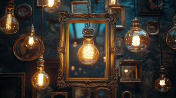 Woman gazes into ornate mirrors in an atmospheric setting with warm lighting photo