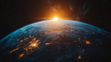 Earth viewed from space showcasing its blue oceans and white cloud patterns photo