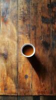 Enjoying a fresh cup of coffee in a cozy cafe with a rustic ambiance and wooden decor photo