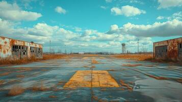 abandonado industrial sitio con descuidado terreno debajo un nublado cielo durante tarde tarde foto