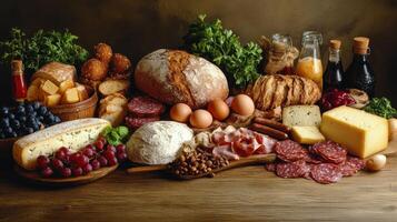 Delicious charcuterie board featuring assorted meats, cheeses, and fresh produce for a gathering photo