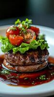 Fresh tomato salad with leafy greens and spices for a healthy meal photo