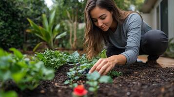 Man nurturing plants in a vibrant garden center during the afternoon photo