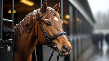 Horse and rider enjoy a snowy day in the forest with fresh snowfall covering the ground photo