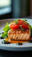 Fresh tomato salad with leafy greens and spices for a healthy meal photo